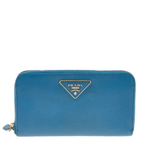 prada wallet voyage metal zip around saffiano leather light blue|Prada Saffiano Wallet .